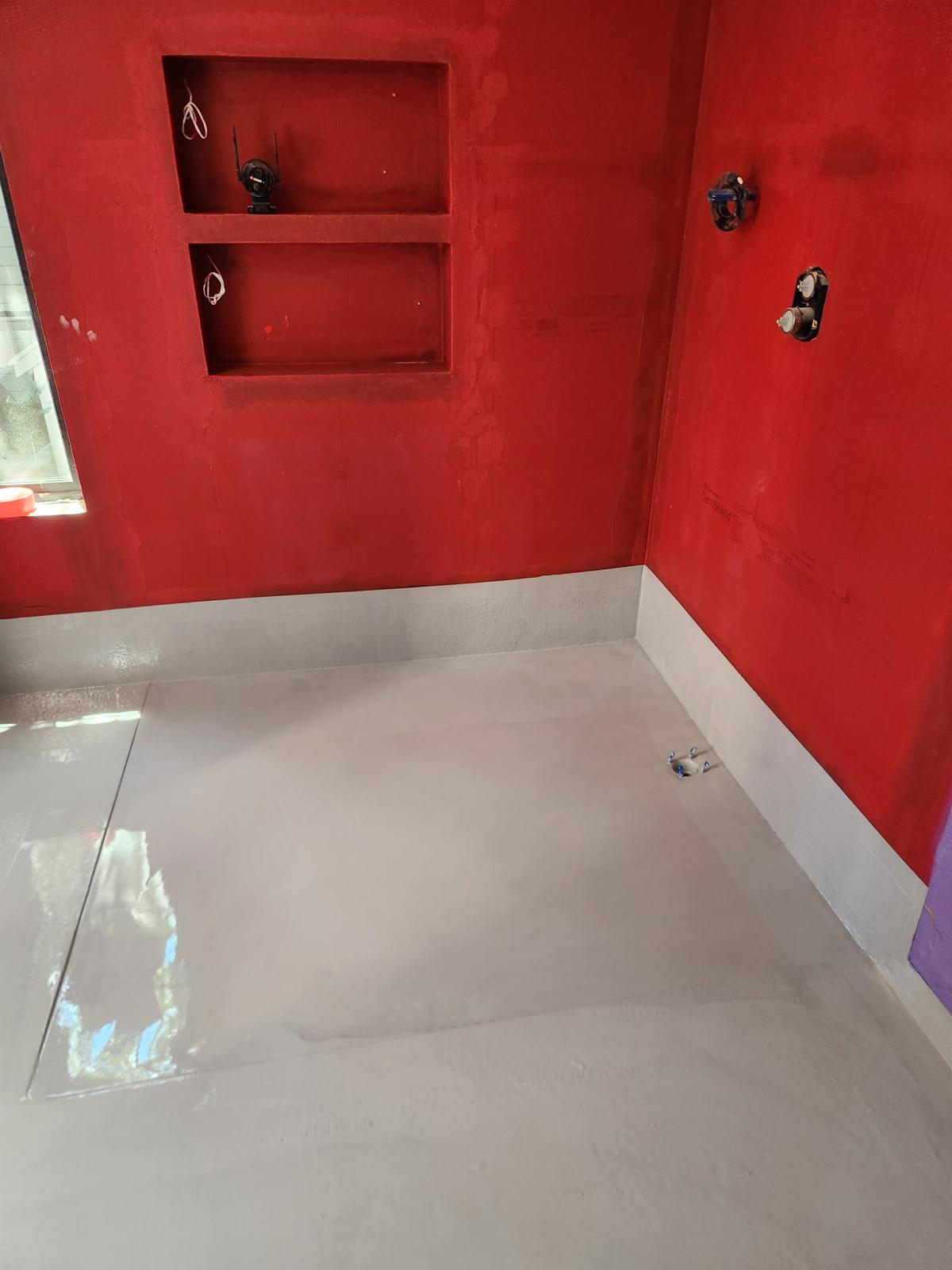 Bathroom remodel - waterproofing complete, floor prepped